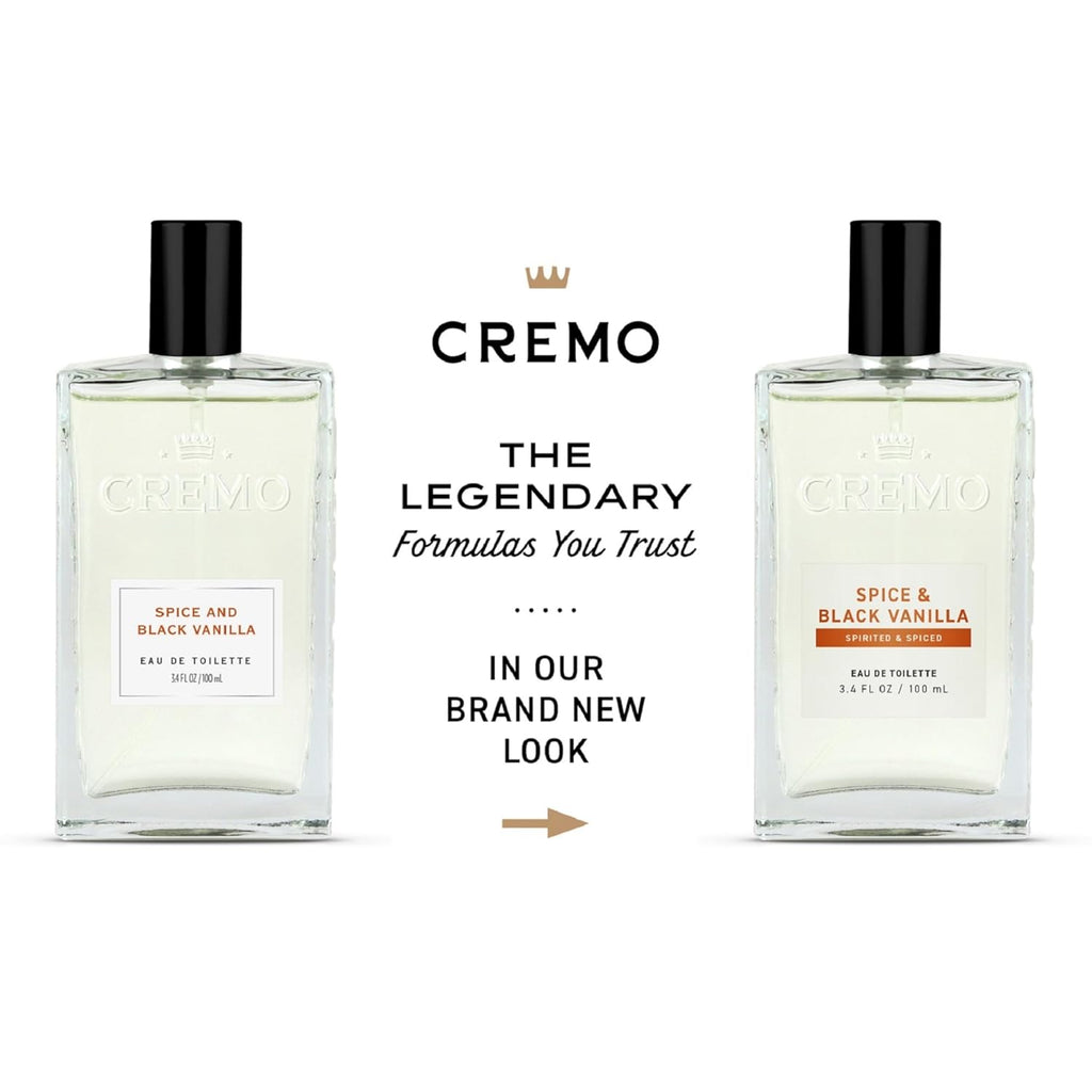 Cremo Cologne for Men - Spice & Black Vanilla Mens Cologne Spray - An Explosion of Vibrant Spices, Dark Woods and Black Vanilla, Fragrances For Men, 3.4 Fl Oz - Cart Shape