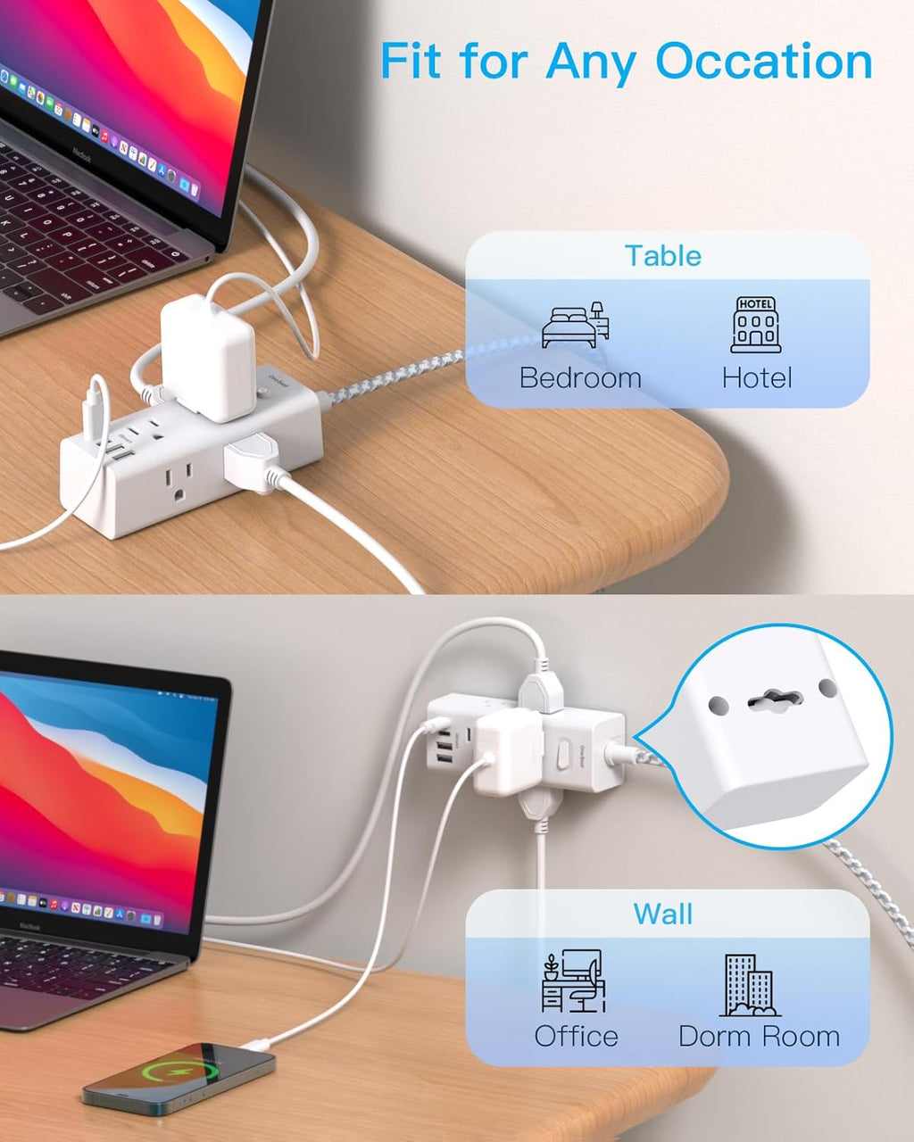 Power Strip Surge Protector - One Beat 6 Widely Outlets with 4 USB Ports (2 USB C), 5 Ft Extension Cord Flat Plug, Wall Mount Outlet Extender Small Power Strip for Travel Home Office College Dorm Room