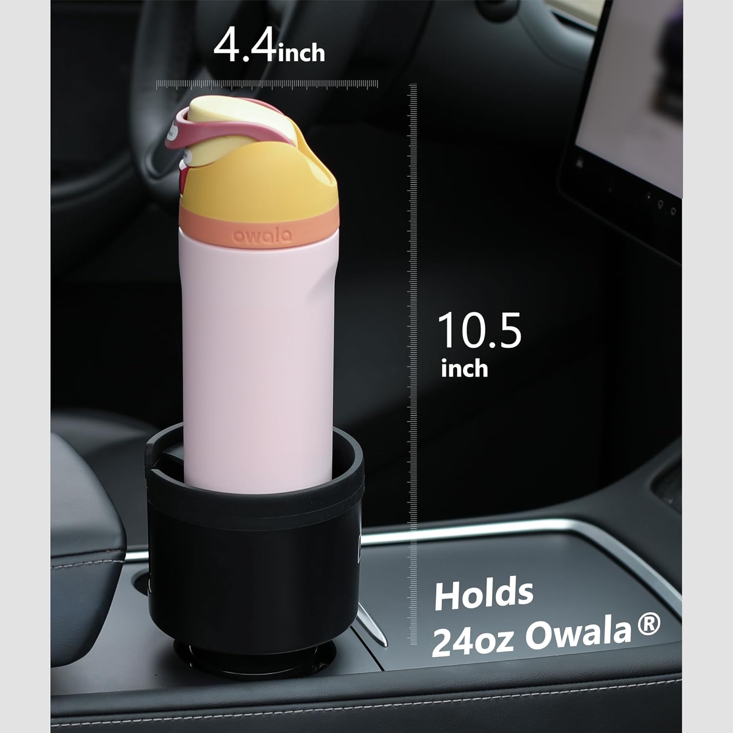 Seven Sparta Car Cup Holder Expander with Adjustable Base, Compatible with Hydro Flasks 32/40 Ounce, Compatible with Yeti Ramblers 20/26/30 Ounce, Other Bottles in 3.4"-3.8" (Black)