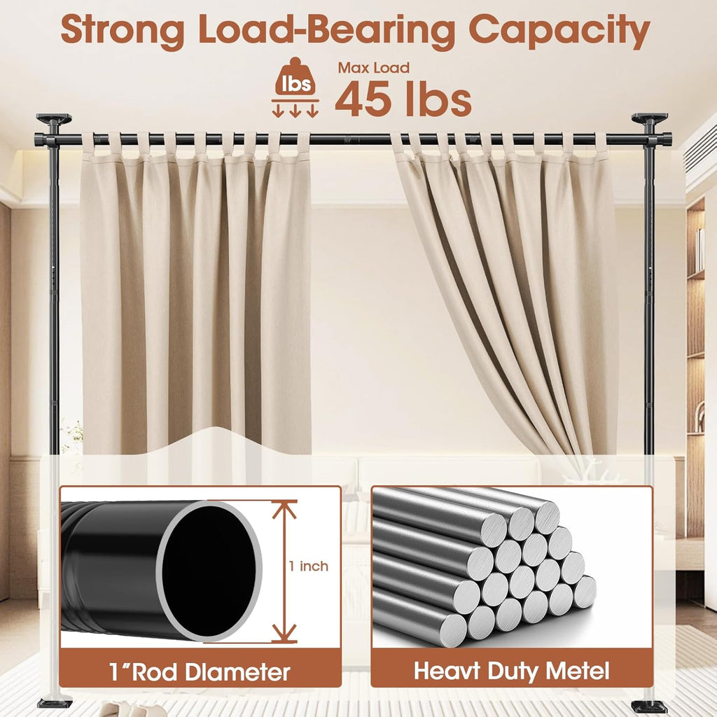 Room Divider No Drilling Curtain Rod Wall Divider for Room Separation, 4-10ft(H) 28-114inch(W) Adjustable, Heavy Duty Partition Space Separator Freestanding Tension Curtain Stand, Black
