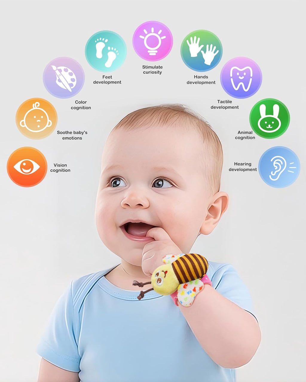 Bloobloomax Wrist Rattle Socks and Foot Finder Set, Infant Girl Boy Toys for Babies 0-36 Months, Newborn Hand & Foot Toys for 0 to 3 Years, Baby Shower Gifts Set (Red Gift Box)