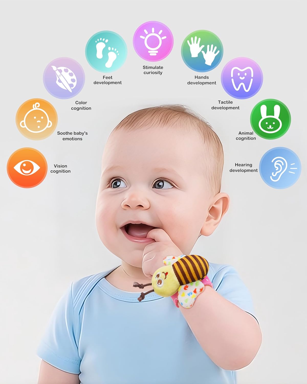 Bloobloomax Wrist Rattle Socks and Foot Finder Set, Infant Girl Boy Toys for Babies 0-36 Months, Newborn Hand & Foot Toys for 0 to 3 Years, Baby Shower Gifts Set (Red Gift Box)