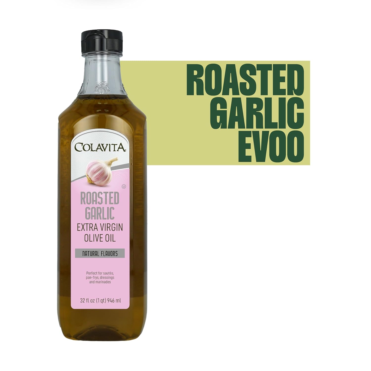 Colavita Roasted Garlic Extra Virgin Olive Oil, 32 Fl Oz – Cold Pressed EVOO Infused with Natural Roasted Garlic Flavor for Cooking, Dressings, Marinades & Dipping