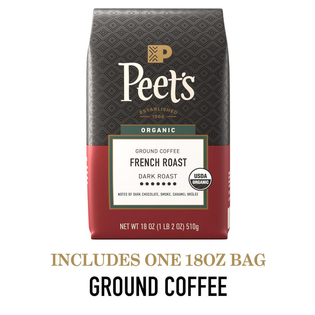 Peet's Coffee, USDA Organic Dark Roast Ground Coffee, 100% Arabica Coffee - French Roast 18 Ounce Bag