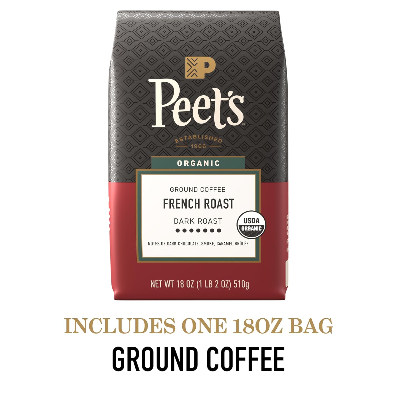 Peet's Coffee, USDA Organic Dark Roast Ground Coffee, 100% Arabica Coffee - French Roast 18 Ounce Bag