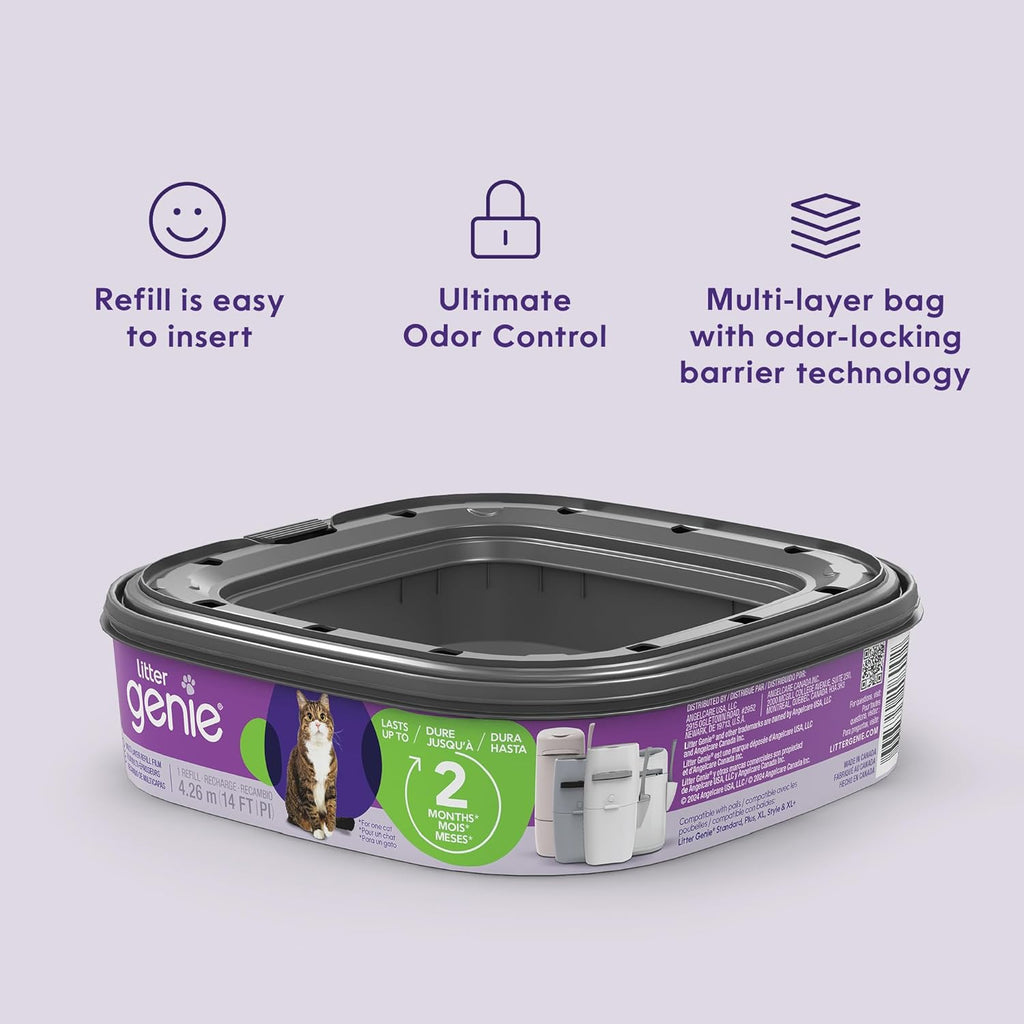 Litter Genie Refill Bags (4-Pack) | Multi-Layers of Odor-Barrier Technology | 1 Square Refill Cartridge Lasts Up to 2 Months Per Cat