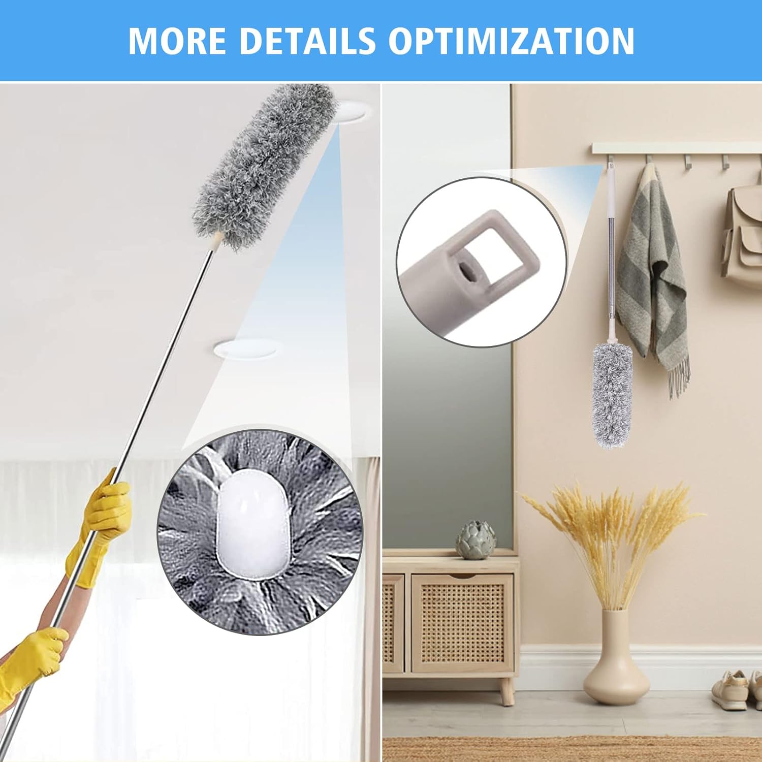 Microfiber Feather Duster 5-in-1 Kit, Dusters for Cleaning, Duster with Extension Pole 100 Inches, Cobweb Duster, Microfiber Dusters for High Ceilings and Fans, Blinds, Cars and Furniture