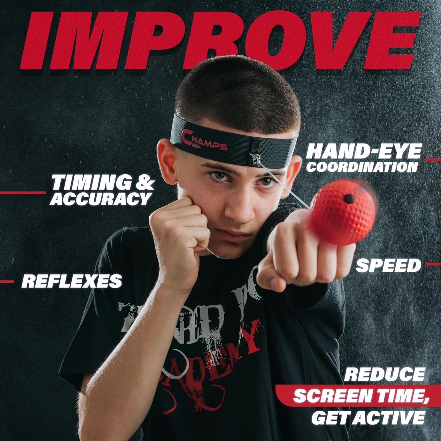 Champs MMA Boxing Reflex Ball Set with Punch Counter App | 4 Balls with Varying Weights, Headband & 4 Spare Strings to Improve Speed, Hand Eye Coordination Training | Boxing Equipment, MMA Gear Gift