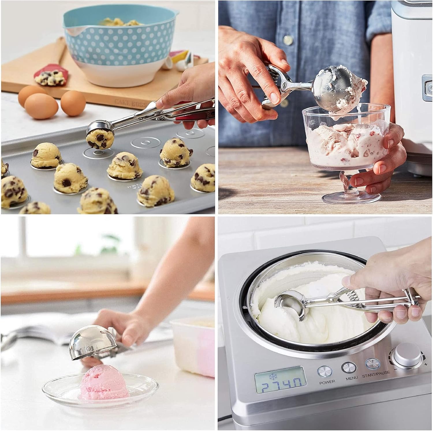 Ice Cream Scoop, 3Pcs Cookie Scoop Set, Stainless Steel Ice Cream Scooper with Trigger Release, Large/Medium/Small Cookie Scooper for Baking, Cookie Scoops for Baking Set of 3 with Cookie Dough Scoop…