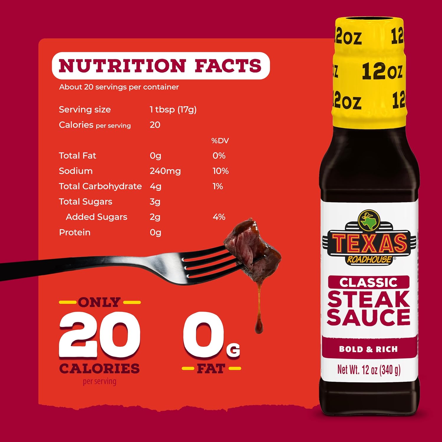 Texas Roadhouse Classic Steak Sauce, 12 oz. Bottle, Perfect Steak Marinade or Dipping Sauce, Made with Vinegar, Onion and Garlic