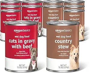 Basics Wet Dog Food Variety Pack, Country Stew Flavor and Cuts in Gravy with Beef, Made with Natural Ingredients, 13.2oz Cans (Pack of 12)