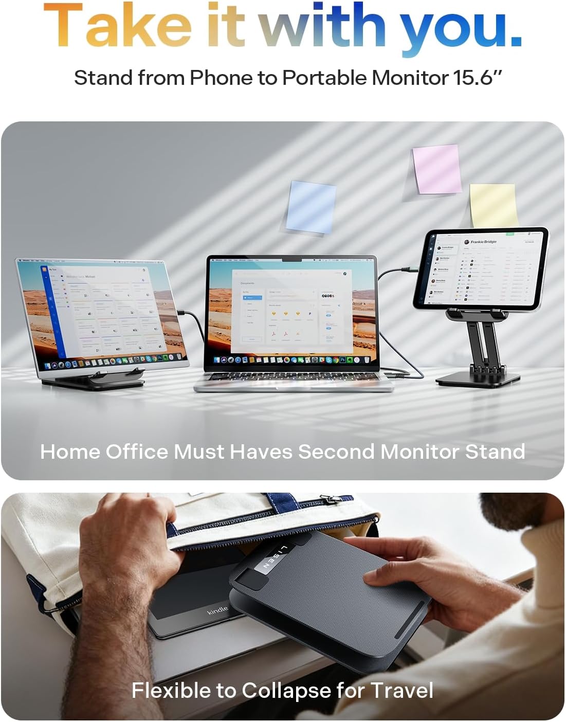 LISEN for iPad Stand Tablet Holder for Desk- Foldable Office Gifts for Men Women Desk Accessories, Home Gadgets Essentials Portable Monitor Stand for iPad a16 Accessories Bed Kindle Fire 4-15.9"