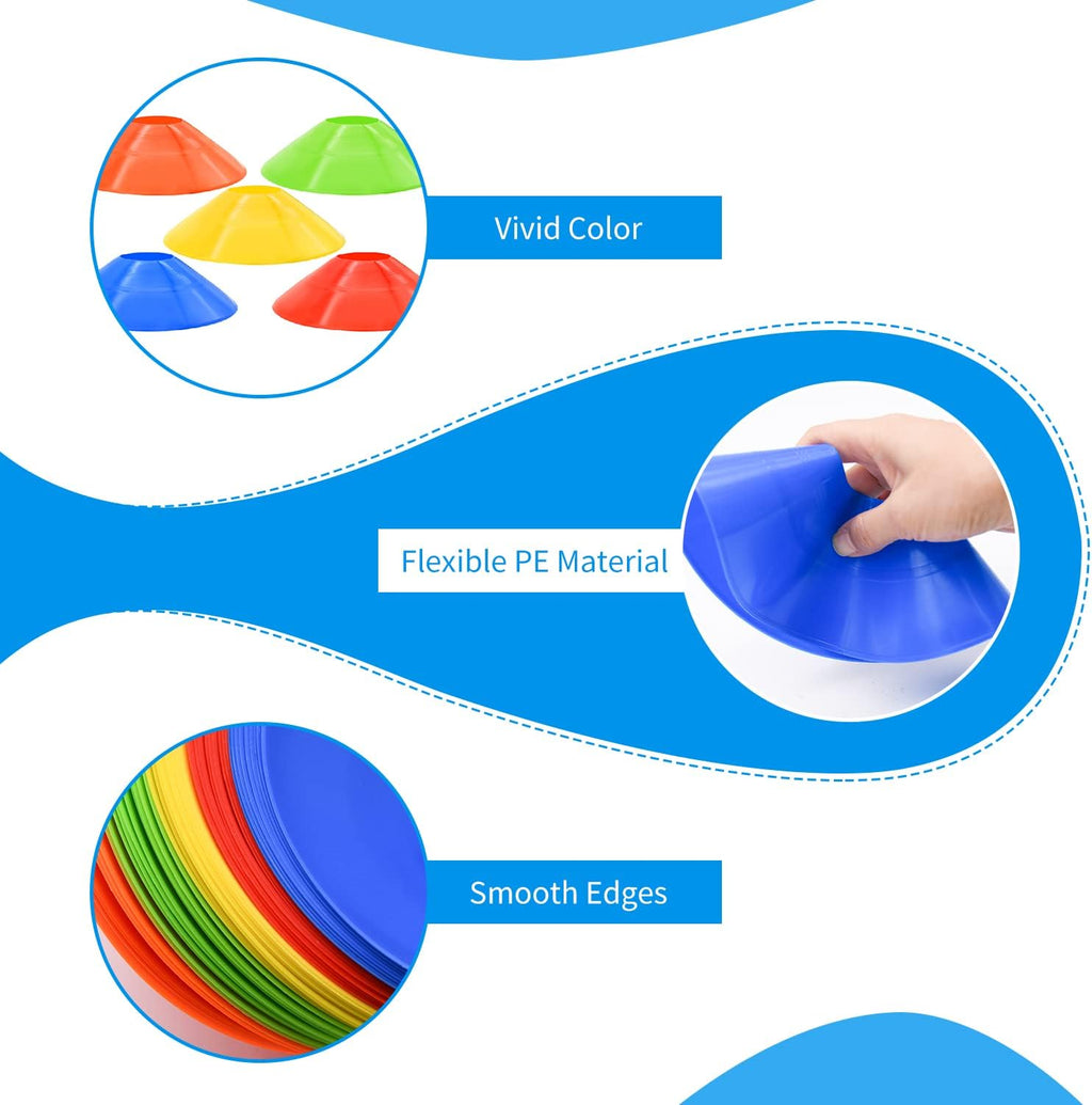 25/50/100pcs Disc Cones, Agility Soccer Cones with Carry Bag and Holder, Soccer Cones for Sports Training, Football, Soccer, Basketball, Coaching, Practice Equipment, 5 Color