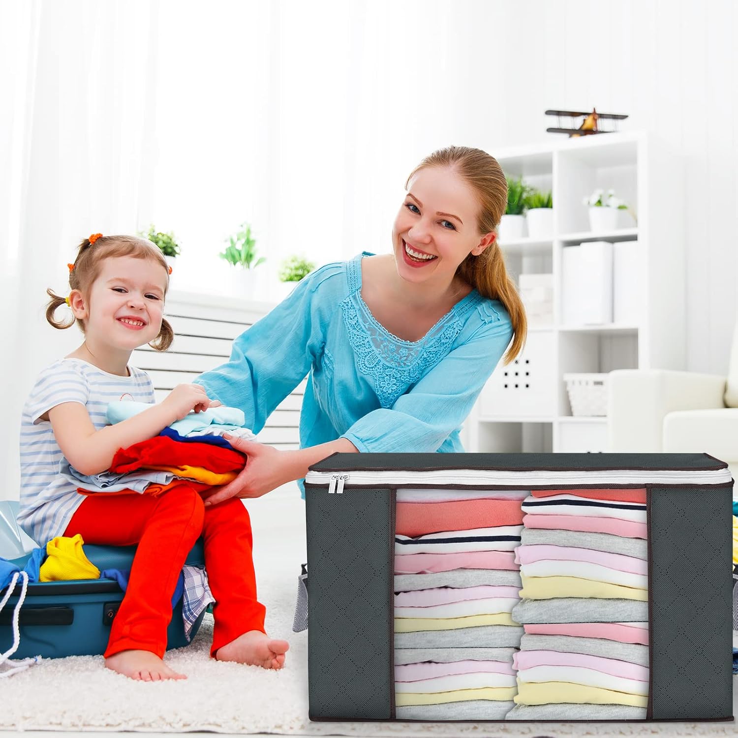 90 L Large Storage Bags, 6 Pack Clothes Storage Bins Foldable Closet Organizers Storage Containers with Reinforced Handle for Clothing, Blanket, Comforters, Bed Sheets, Pillows and Toys (Gray)