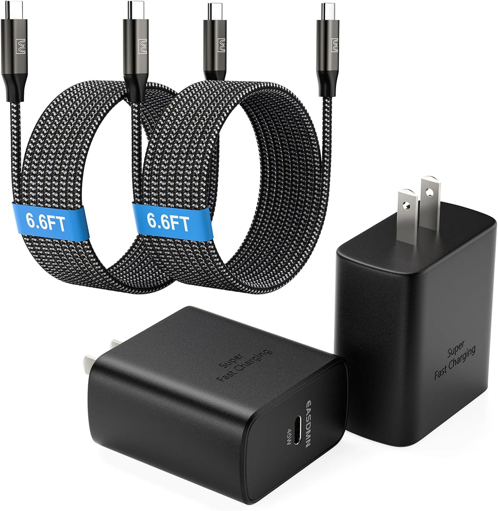 45W Super Fast Charger Type C, [2 Pack] 45 Watt USB-C Charger PD/PPS Wall Charging Block for Samsung Galaxy S25 Ultra/S25+/S25/S24/S23 Ultra/S23+/S22 Ultra/S22+/S20 Ultra, Tab S8(with 2X 6.6ft Cable)