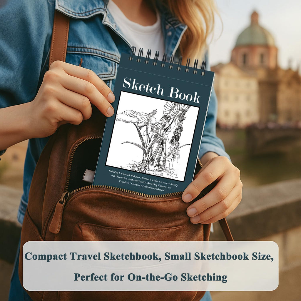 Small Sketchbook 5.5" x 8.5" - 2 Pack Top Spiral Mini Sketch Pad, Small Sketch Book Hard Cover, 100 Sheets Each 68lb/100gsm - Mini Drawing Paper for Kids, Portable Drawing Pad for Beginners & Artists.