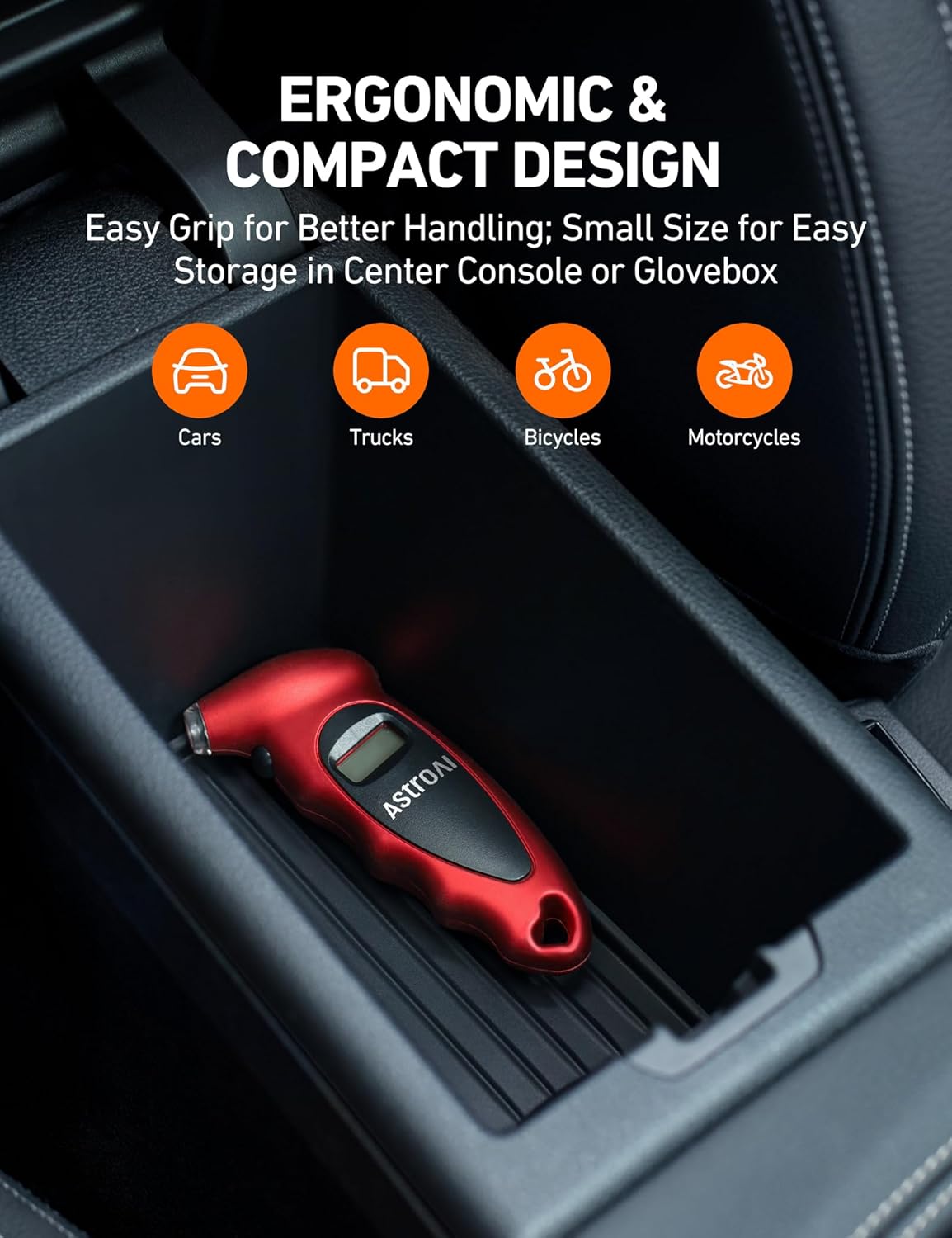 AstroAI Digital Tire Pressure Gauge 0-150PSI, Accurate in 0.1 Increments, Stocking Stuffers with Backlit LCD and Presta Valve Adaptor, 4 Units of Measurement for Car Truck Bicycle, Red