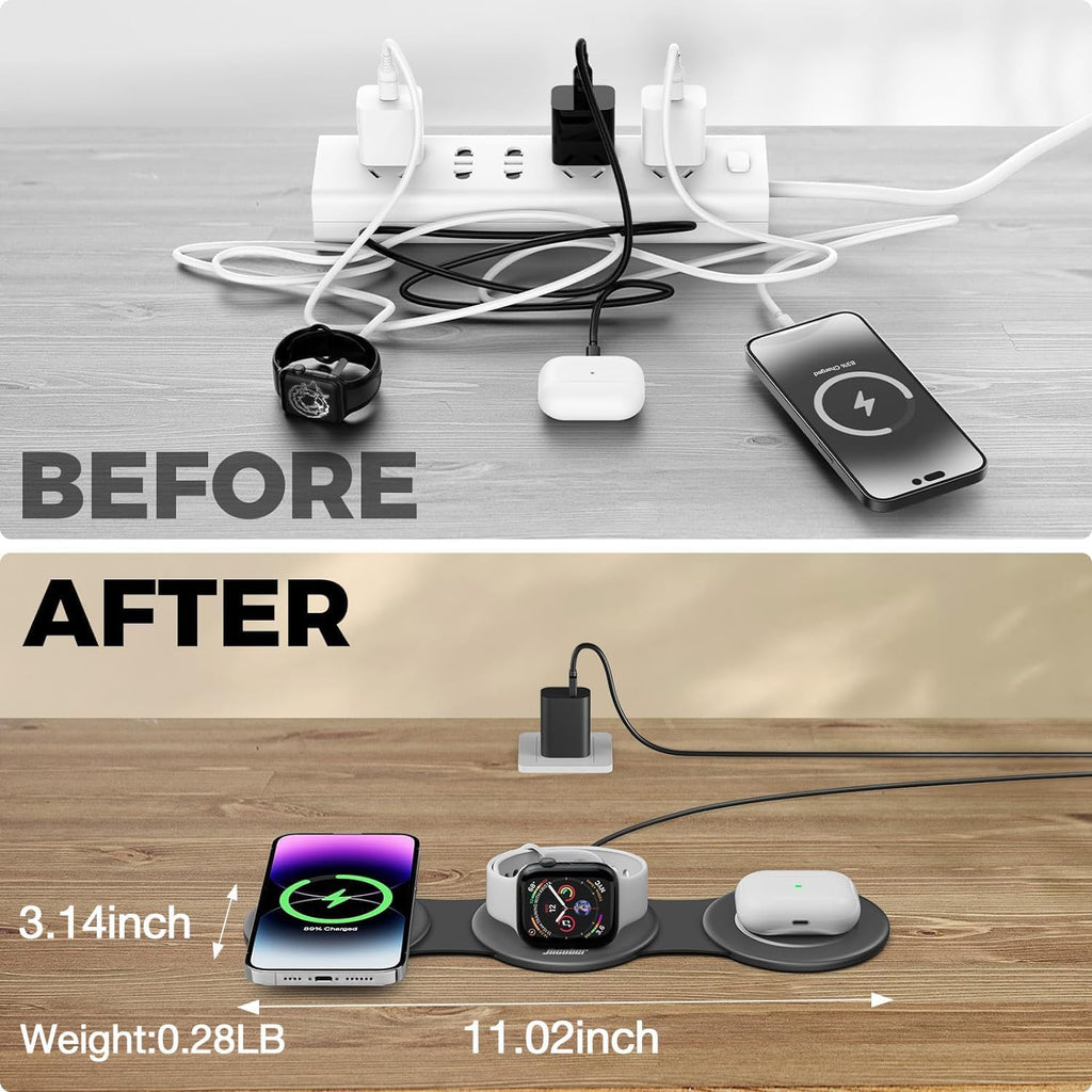 3 in 1 Charging Station for Apple Multiple Devices, Foldable Travel Wireless Charger 18W for iPhone Air 17 16 15 14 13 Pro Max Plus &Apple Watch Series/Airpods