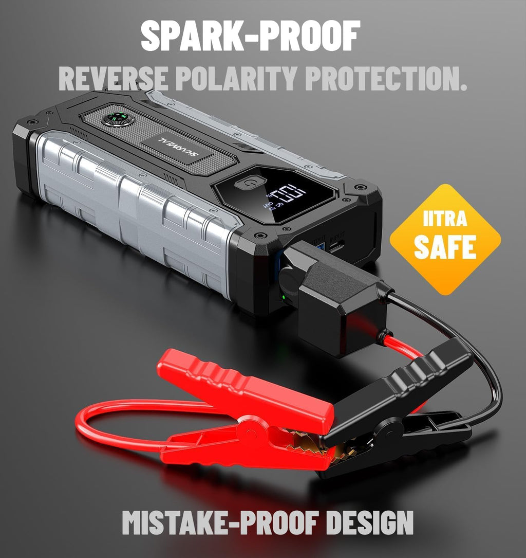 Sharmeal Car Jump Starter 3000A, Jump Starter Battery Pack for 9.0L Gas and 7.0L Diesel, 12V Portable Jump Box with LED Light