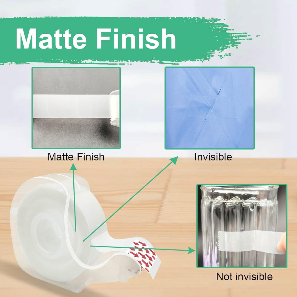 Tape, Invisible Tape for Gift Wrapping, 6 Rolls+6 Refillable Dispensers, Matte Finish, Writable, 3/4″x 650″, Clear Tapes for Christmas Wrapping Paper, Office&School Supplies