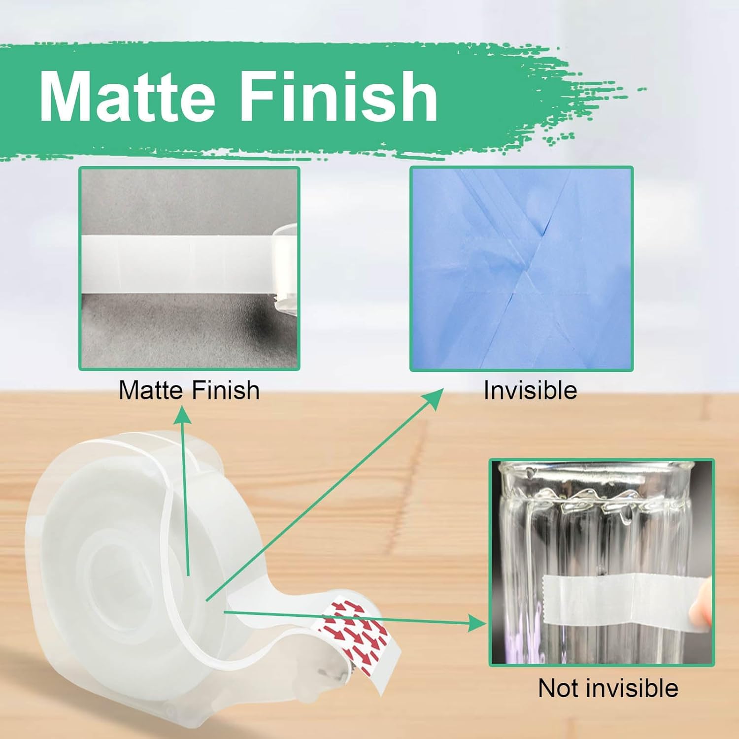 Tape, Invisible Tape for Gift Wrapping, 6 Rolls+6 Refillable Dispensers, Matte Finish, Writable, 3/4″x 650″, Clear Tapes for Christmas Wrapping Paper, Office&School Supplies