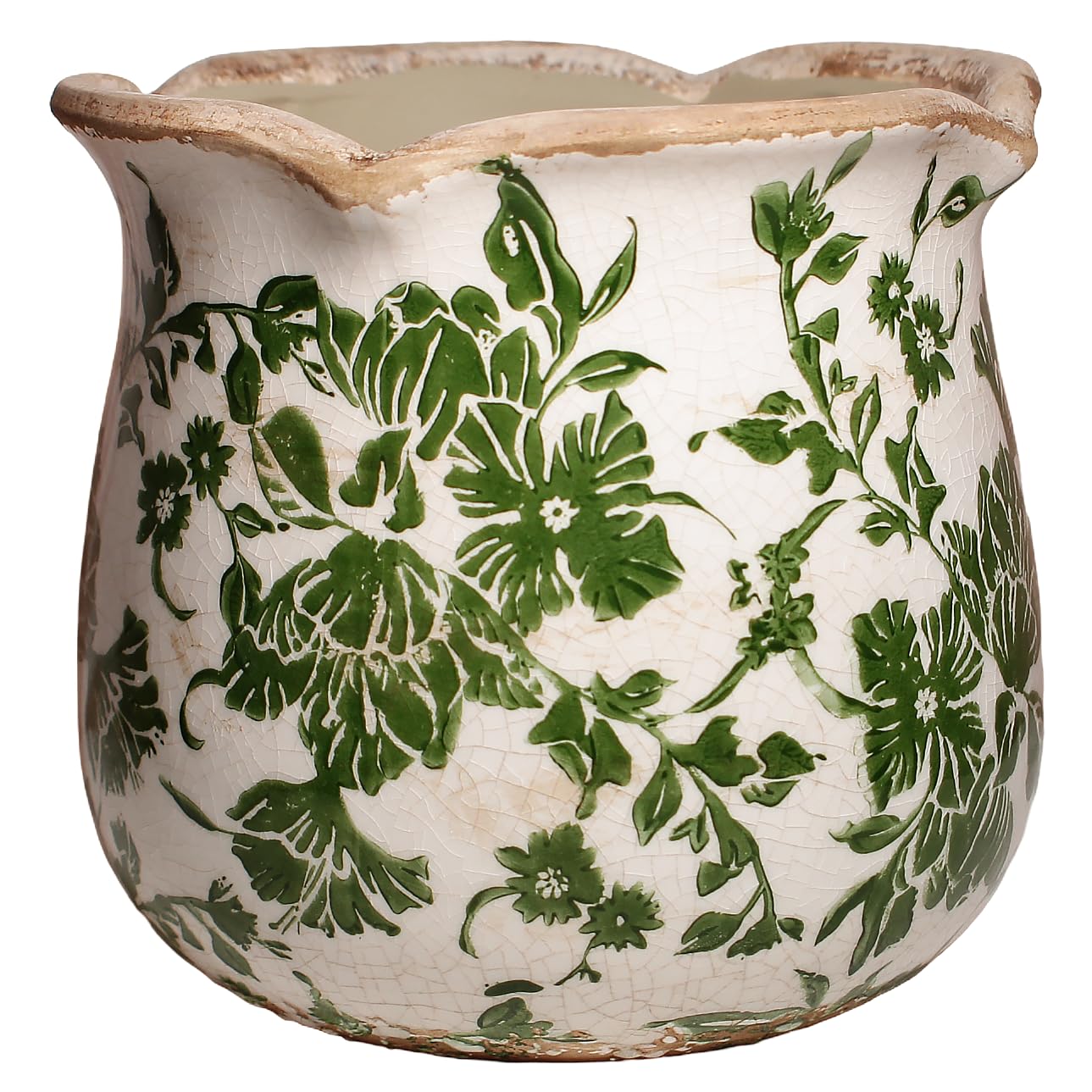 Xiaan Jiaju Tuscan Ceramic Plant Pots, Vintage Planter & Vase with Drainage | 6.11" Decorative Vases and Flower Pots for Indoor Plants, Farmhouse Home Kitchen Garden Decor, Plant Lover Gifts, Green