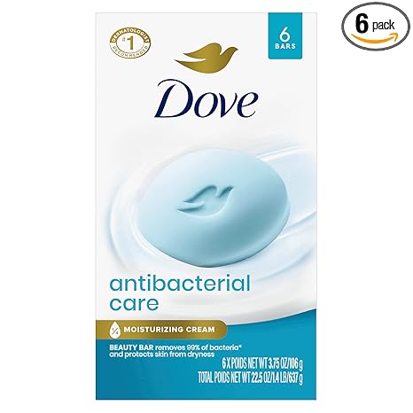 Dove Beauty Bar Soap Antibacterial Care 6 Count For Clean, Moisturized Skin, Removes Bacteria 3.75 oz
