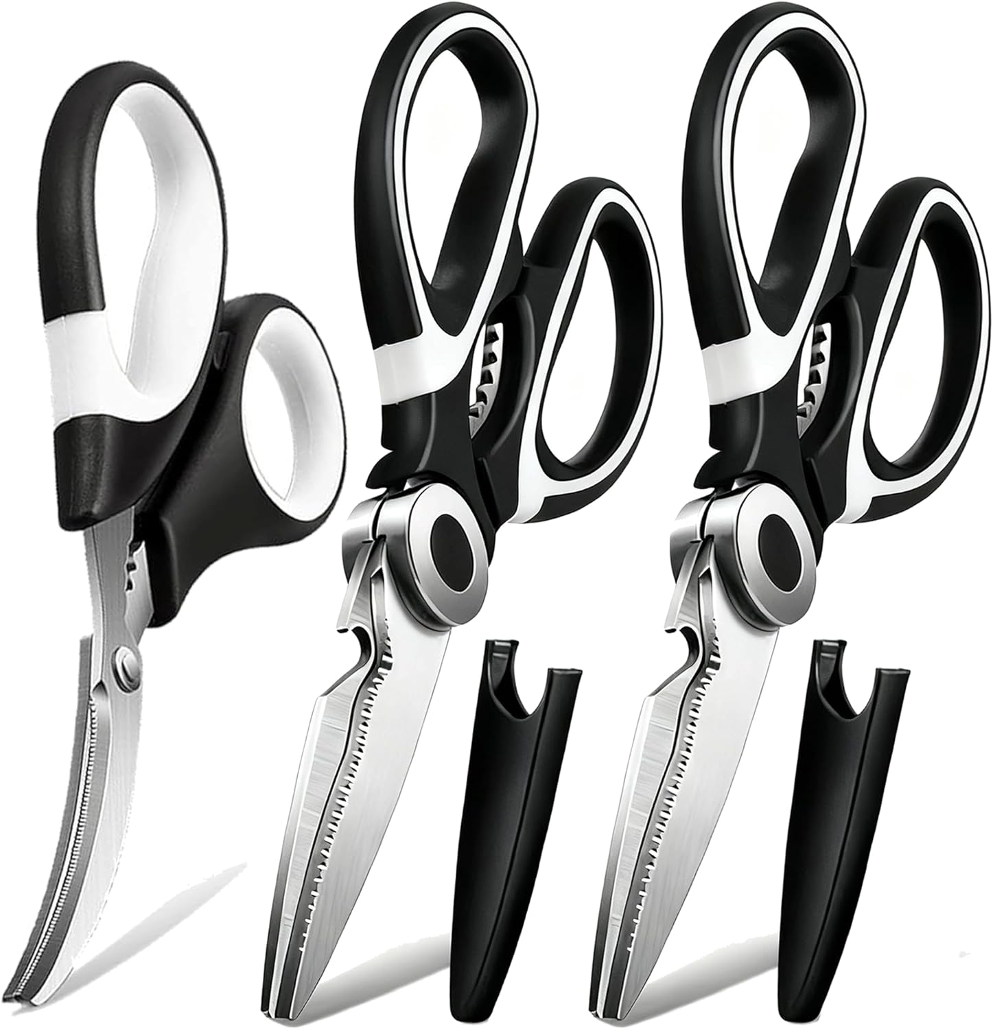 Food Grade Kitchen Scissors All Purpose 3 Pack - Heavy Duty Stainless Steel Cooking Shears for Cutting Meat, Food, Fish, Poultry Sharp Sissors for Dishwasher Safe - with Protective Sheath