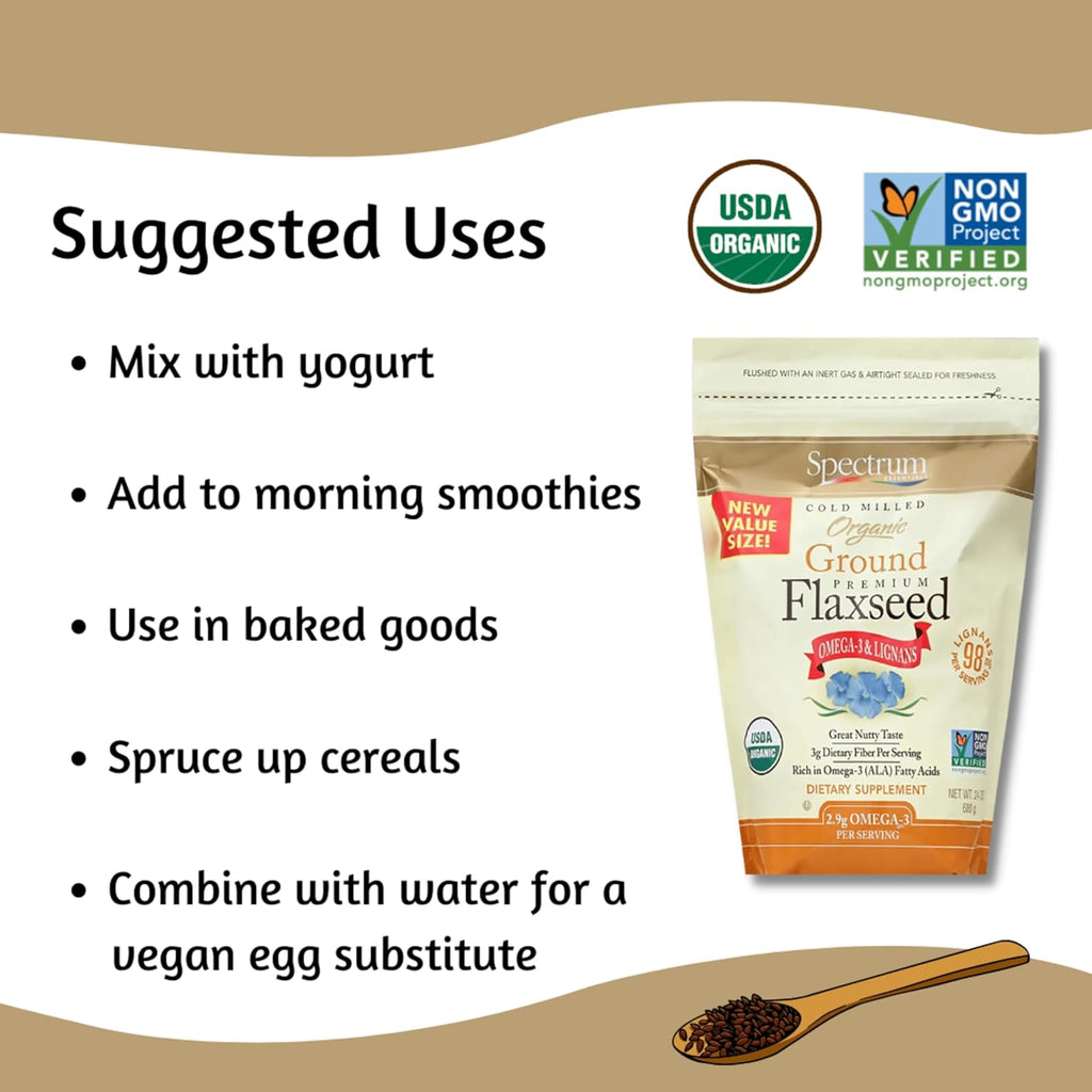 Spectrum Essentials Organic Ground Flaxseed, Gluten Free, 24 Oz