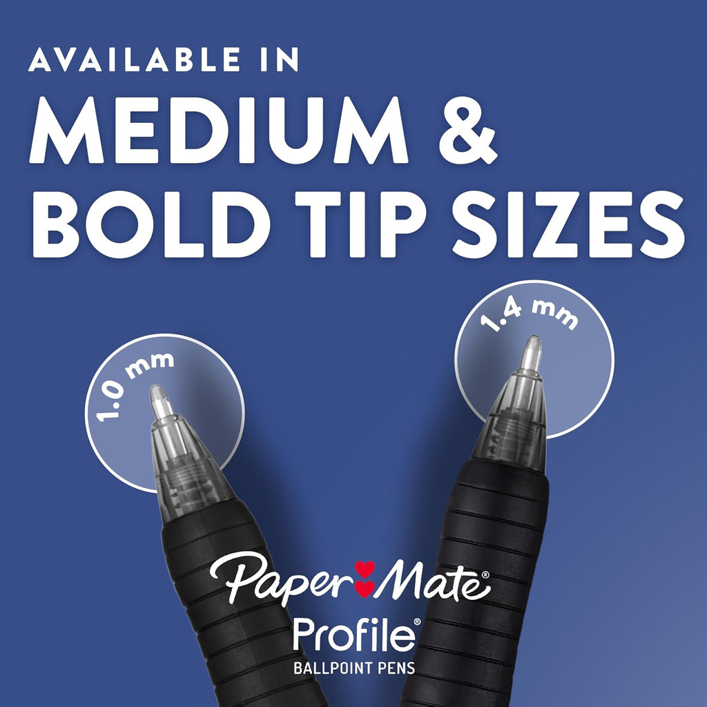 Paper Mate Profile Retractable Ballpoint Pens Bold, 1.4mm, Assorted Colors, 12 Count - Back to School, Home, Office, Teacher Supplies