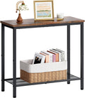 Hoctieon 2 Tier End Table, Sofa Side Table, Narrow Side Table with Storage, Slim Nightstand for Small Spaces, Metal Frame, for Living Room, Bedroom, Sofa Couch, Hall, Rustic Brown