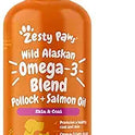 Zesty Paws Wild Alaskan Omega-3 Blend Pollock + Salmon Oil for Dogs and Cats- Skin and Coat Support, Omega 3 Supplement for Pets, 32oz
