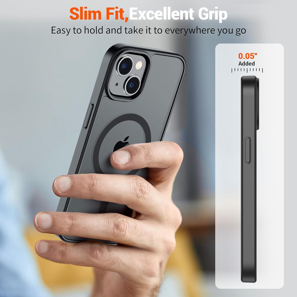 SUPFINE Magnetic for iPhone 14 Case & iPhone 13 Case (Compatible with MagSafe)(Military Grade Drop Protection) Translucent Matte Shockproof Phone Cover,Black