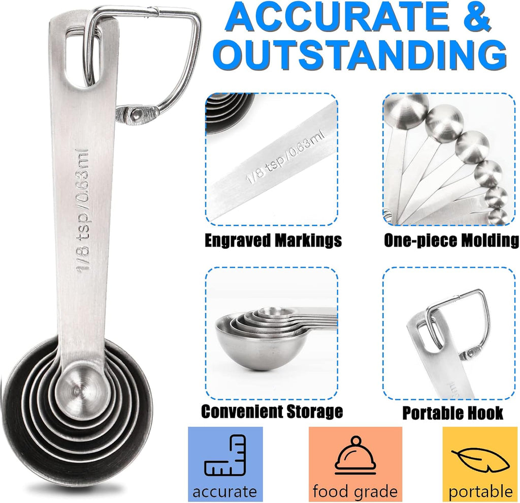 Measuring Spoons, Premium Heavy Duty Stainless Steel Measuring Spoons Cups Set, Small Tablespoon with Metric and US Measurements, Set of 6 for Measuring Dry and Liquid Ingredients