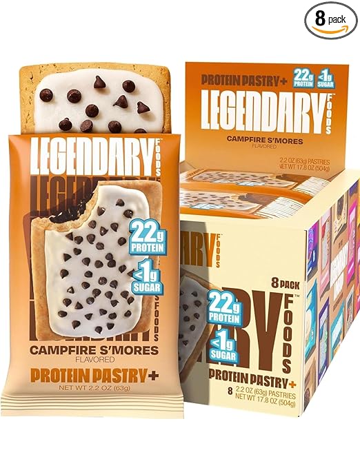 Legendary Foods 22g Protein Pastry 0g Added Sugar, Low Carb, Gluten Conscious, Keto Snack, Ideal for Glucose Management, Includes Whey Protein Isolate, 8 Pack Campfire S'mores