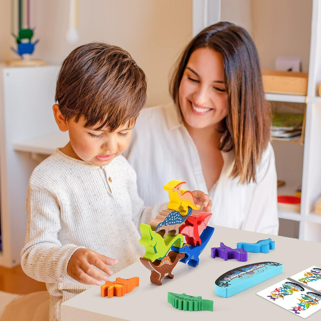 Dinosaur Toys for Kids 3-5: Wooden Stacking Montessori Toys for 3 4 5 6 7 8 Year Old Boys Girls Christmas Birthday Gifts for Kid Ages 4-8 Balance Competition Game for Family Stocking Stuffers