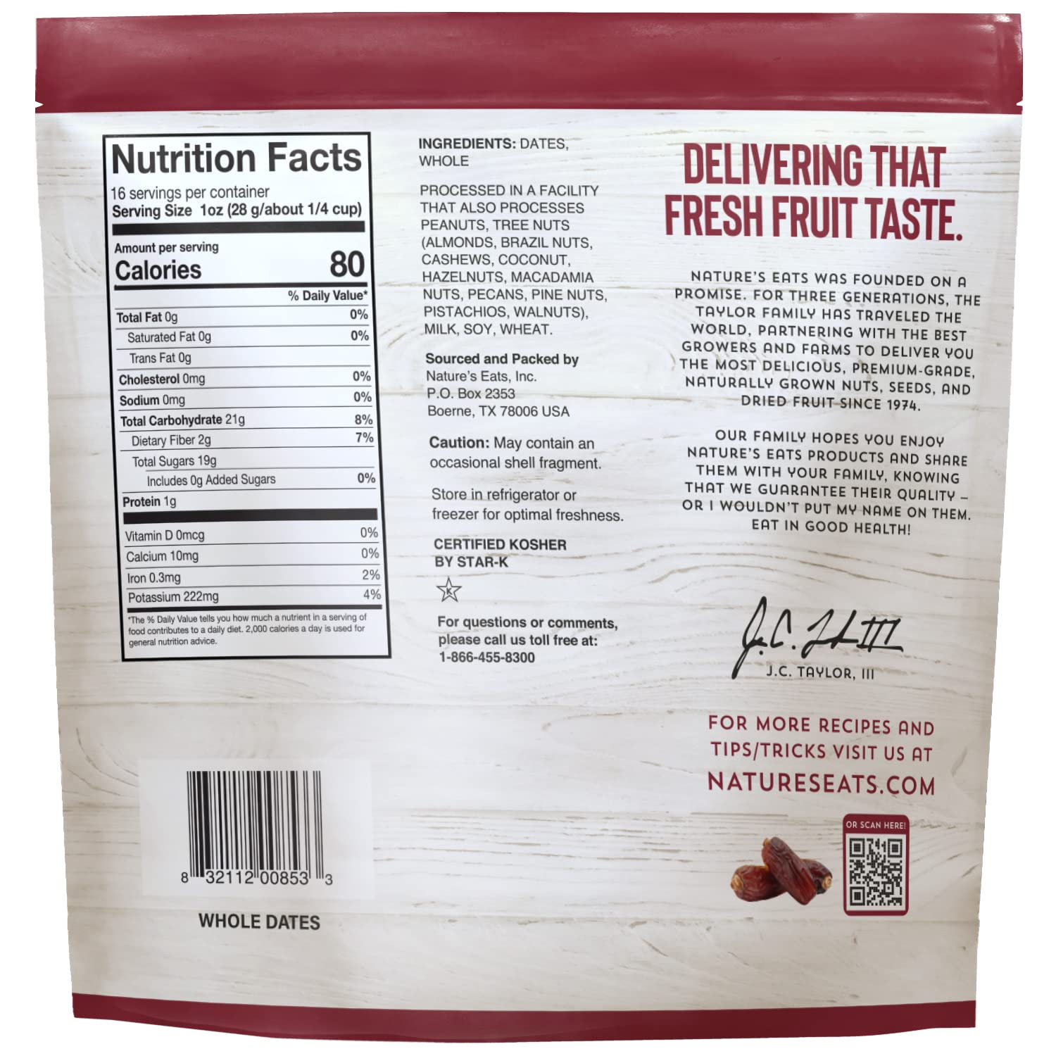 Nature’s Eats Whole Pitted Dates - Non-GMO, Gluten-Free, Vegan, Kosher Dried Fruits, Naturally Sweet Source of Fiber, Healthy Snacks for Adults & Kids - 16 oz