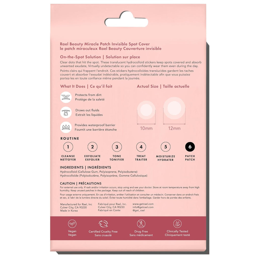 Rael Pimple Patches, Miracle Invisible Spot Cover - Hydrocolloid Acne Pimple Patch, Absorbs Zits & Blemish, Korean Skin Care, 2 Sizes