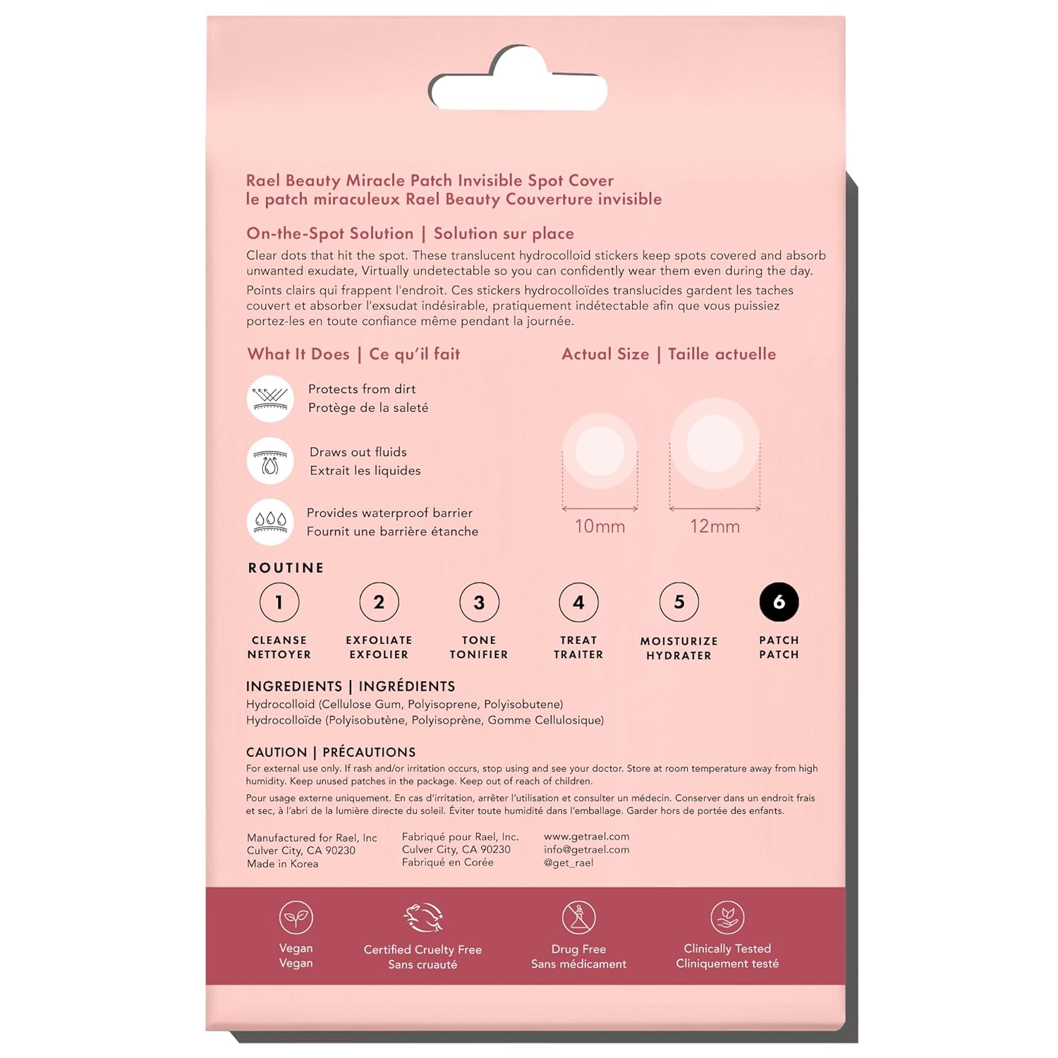 Rael Pimple Patches, Miracle Invisible Spot Cover - Hydrocolloid Acne Pimple Patch, Absorbs Zits & Blemish, Korean Skin Care, 2 Sizes