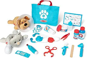 Melissa & Doug Examine and Treat Pet Vet Play Set, 24-Piece Animal Doctor Playset with Dog & Cat Plushies, Pet Doctor Kit & Accessories, Preschool Toys for Girls & Boys Ages 3+