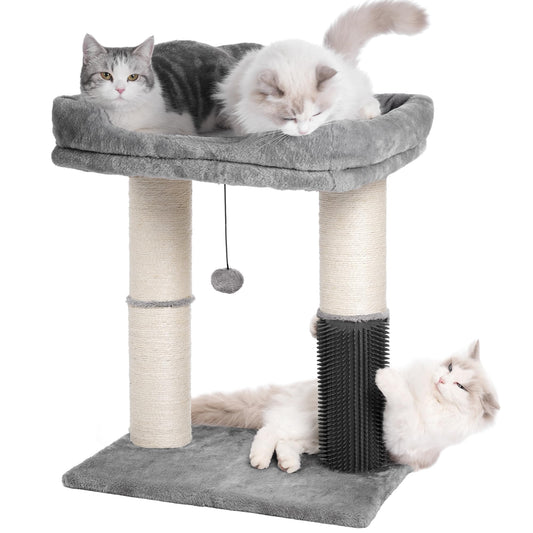 Cat Tree Tower for Large Cats Cat Scratching Post with 20x15.7”Wide Top Bed, Self Groomer, Thick Scratch Post [Dia=4.5”] and Danging Ball Great for Indoor Cats-Large Grey
