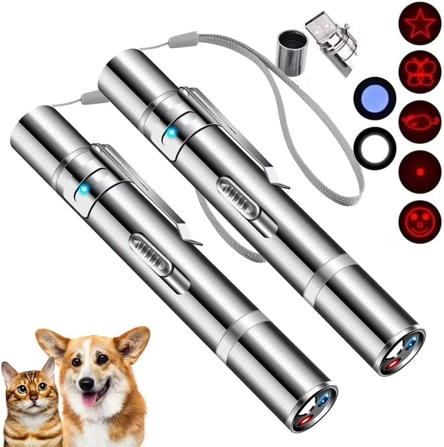 Laser Pointer, Cat Toys, Cat Laser Pointer with 3 Light Modes & 5 Fun Patterns,Portable Interactive Kitten Pet Bird Dog Cat Mouse Toy for Fun Chase Play Exercise(2Pcs)