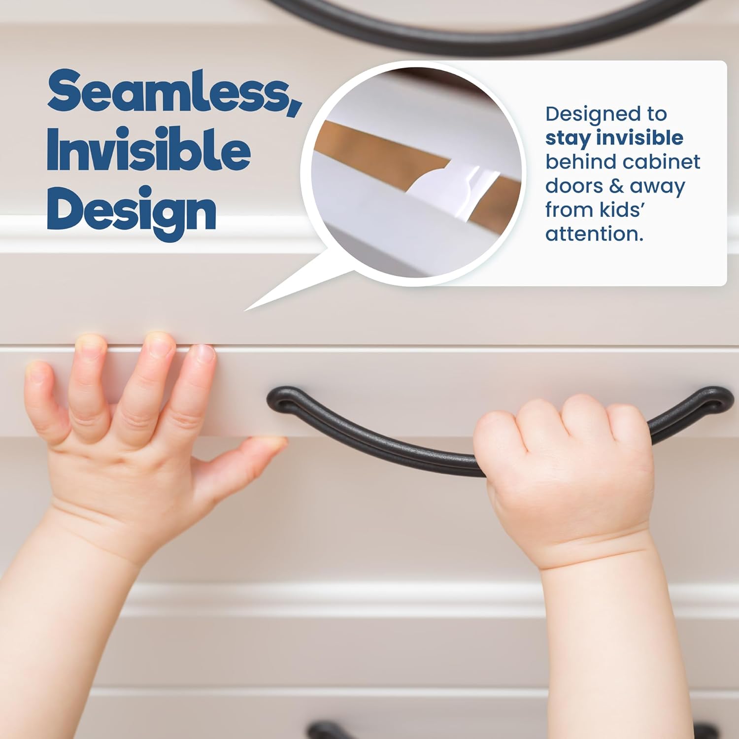 Upgraded Invisible Baby Proofing Cabinet Latch Locks (10 Pack) - No Drilling or Tools Required for Installation, Works with Most Cabinets and Drawers, Works with Countertop Overhangs, Highly Secure