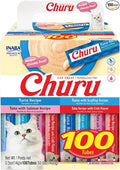 INABA Churu Cat Treats, Lickable, Squeezable Creamy Purée with Vitamin E, 0.5 Ounces per Tube, 100 Tubes Total, Tuna Variety