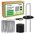JELNER Garden Stakes,6 Inch 11 Gauge 50pcs Galvanized Landscape Staples + 50pcs Gaskets + 1Pick Hook,Tent Stakes Landscaping Fabric SOD Pins for Weed Fabric Barrier,Groud Cover,Fence