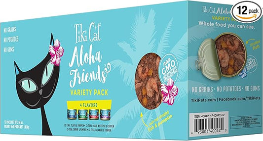 Tiki Cat Aloha Friends Variety Pack, Seafood Flavors with Pumpkin, Wet, High-Protein & High-Moisture Cat Food, For All Life Stages, 3 oz. Cans (Pack of 12)