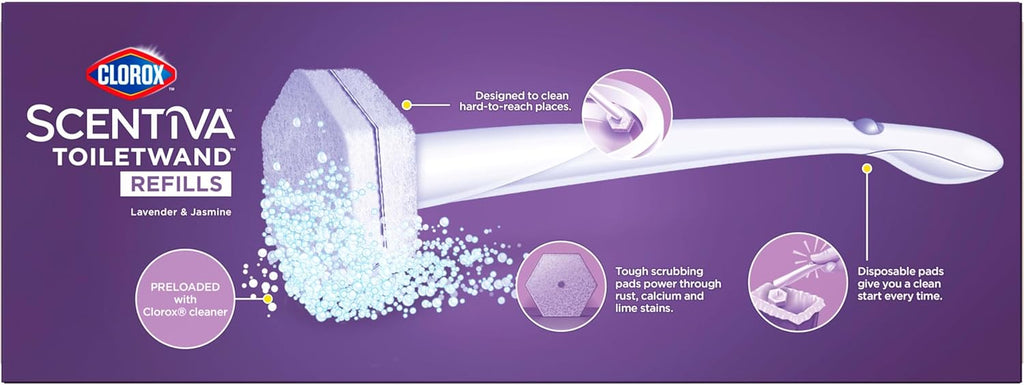CLOROX Scentiva ToiletWand Toilet Cleaner Refills, Toilet brush, Lavender and Jasmine, 10 Count