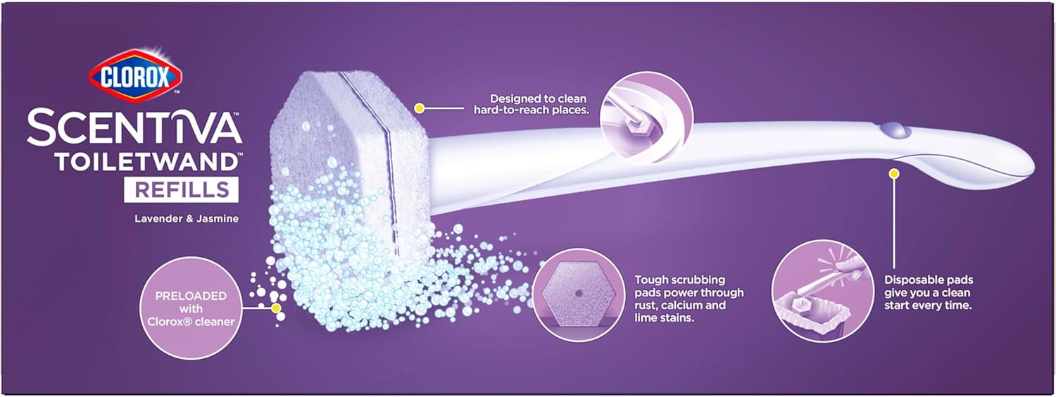 CLOROX Scentiva ToiletWand Toilet Cleaner Refills, Toilet brush, Lavender and Jasmine, 10 Count