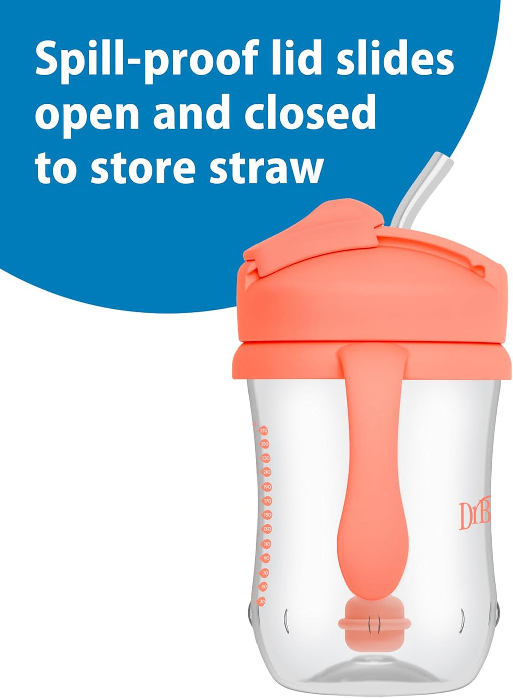 Dr. Brown's Milestones, Baby's First Straw Cup Sippy Cup with Straw, 6m+, 9oz/270ml, Coral, BPA Free