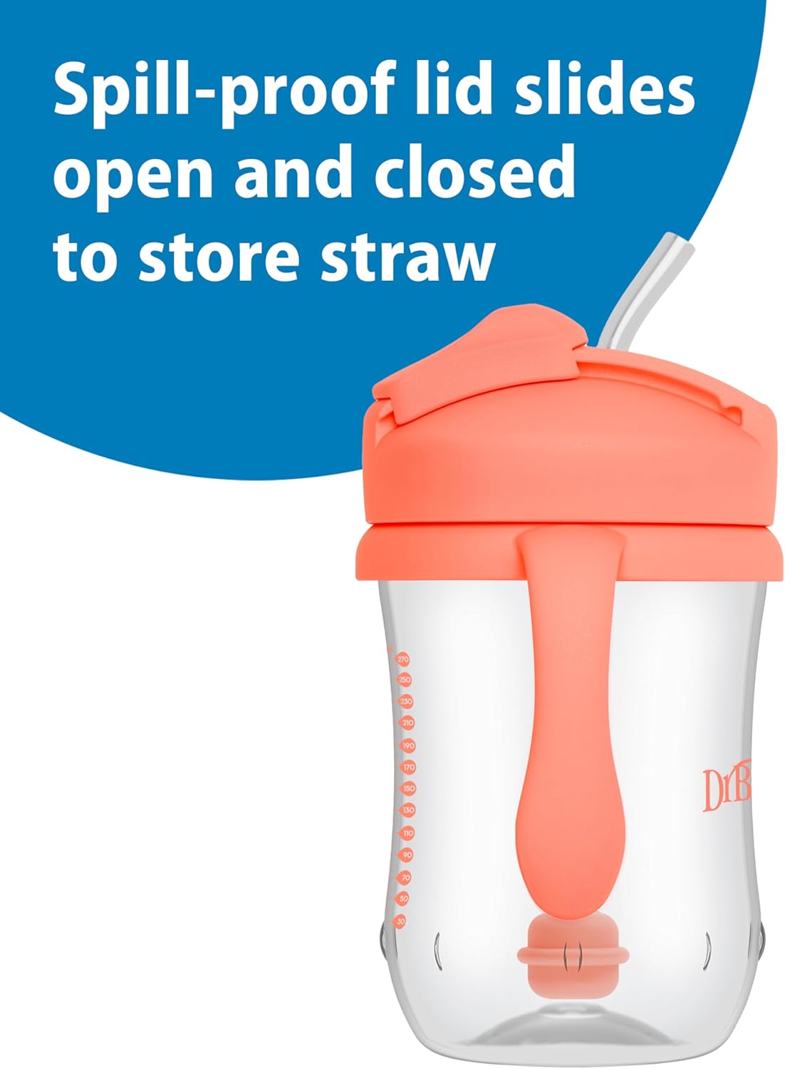 Dr. Brown's Milestones, Baby's First Straw Cup Sippy Cup with Straw, 6m+, 9oz/270ml, Coral, BPA Free